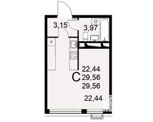 1-к квартира, строящийся дом, 30м2, 7/16 этаж