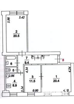 3-к квартира, вторичка, 65м2, 2/2 этаж