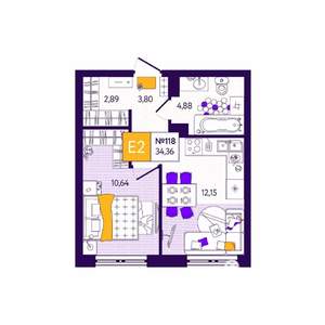 1-к квартира, вторичка, 34м2, 8/12 этаж