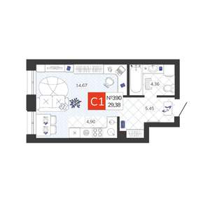 Студия квартира, вторичка, 29м2, 2/19 этаж