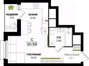 Студия квартира, строящийся дом, 31м2, 18/25 этаж