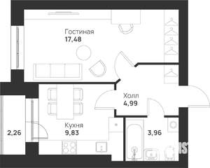 1-к квартира, вторичка, 39м2, 4/5 этаж