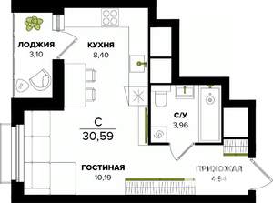 Студия квартира, строящийся дом, 31м2, 11/25 этаж