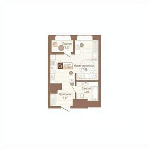1-к квартира, строящийся дом, 27м2, 12/14 этаж