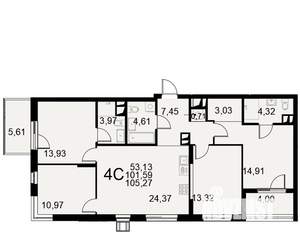 4-к квартира, вторичка, 105м2, 3/11 этаж