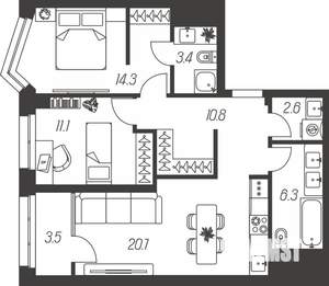 3-к квартира, строящийся дом, 73м2, 18/24 этаж