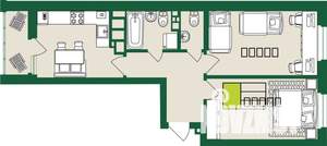 2-к квартира, строящийся дом, 57м2, 2/9 этаж