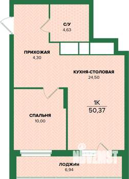 1-к квартира, вторичка, 50м2, 22/25 этаж