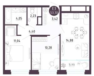 2-к квартира, вторичка, 53м2, 2/10 этаж