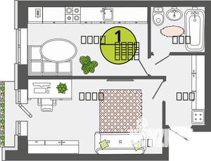 1-к квартира, строящийся дом, 37м2, 2/3 этаж