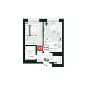 1-к квартира, вторичка, 35м2, 17/19 этаж