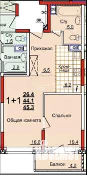 2-к квартира, вторичка, 45м2, 4/22 этаж