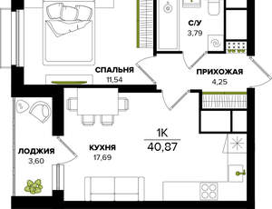 1-к квартира, вторичка, 41м2, 11/25 этаж