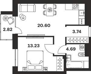 1-к квартира, вторичка, 45м2, 3/7 этаж