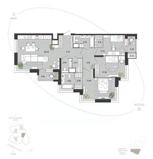 3-к квартира, вторичка, 118м2, 11/21 этаж