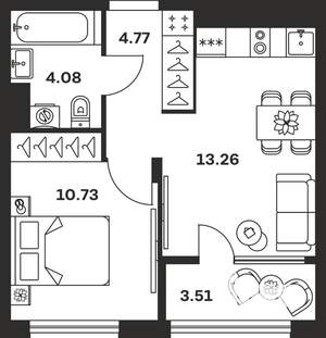 1-к квартира, вторичка, 36м2, 9/15 этаж