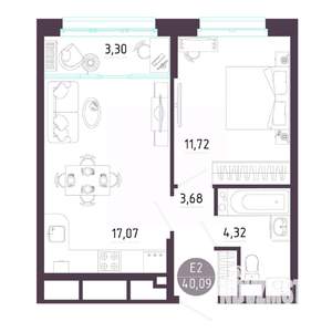 1-к квартира, строящийся дом, 40м2, 5/10 этаж
