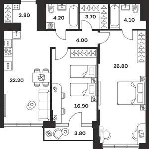 2-к квартира, вторичка, 90м2, 9/9 этаж