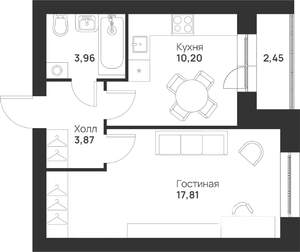 1-к квартира, строящийся дом, 38м2, 1/5 этаж