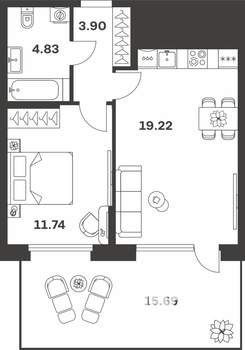 1-к квартира, вторичка, 44м2, 1/10 этаж