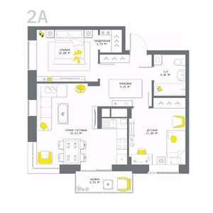 2-к квартира, вторичка, 64м2, 24/25 этаж