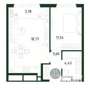 1-к квартира, строящийся дом, 42м2, 13/25 этаж