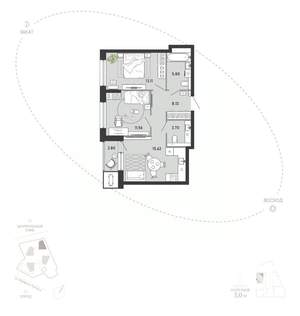 2-к квартира, вторичка, 61м2, 1/21 этаж