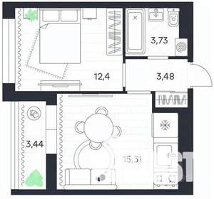 1-к квартира, вторичка, 38м2, 5/20 этаж
