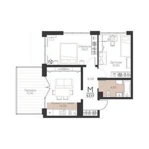 2-к квартира, вторичка, 57м2, 1/5 этаж