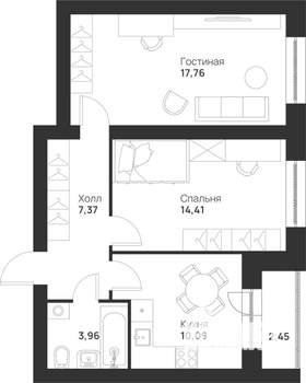 2-к квартира, вторичка, 56м2, 5/5 этаж