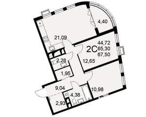 2-к квартира, строящийся дом, 68м2, 8/16 этаж