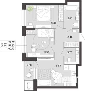 2-к квартира, вторичка, 61м2, 1/21 этаж