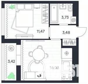 1-к квартира, вторичка, 38м2, 4/20 этаж