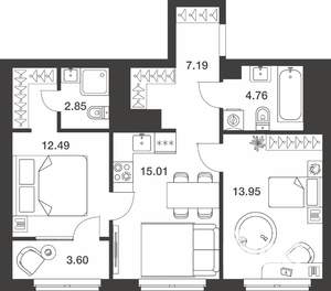 2-к квартира, вторичка, 60м2, 16/25 этаж