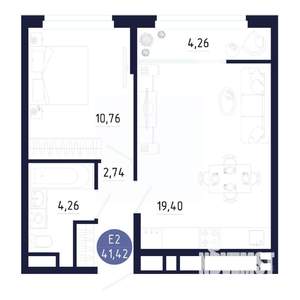 1-к квартира, строящийся дом, 41м2, 14/25 этаж