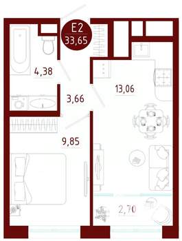 1-к квартира, вторичка, 34м2, 9/10 этаж