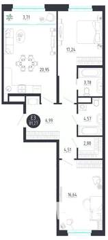 2-к квартира, строящийся дом, 81м2, 8/8 этаж