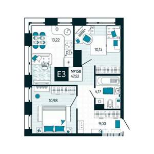 2-к квартира, вторичка, 48м2, 14/15 этаж