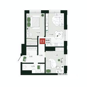 2-к квартира, вторичка, 55м2, 18/19 этаж