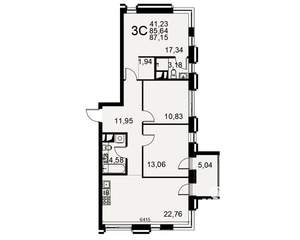 3-к квартира, строящийся дом, 86м2, 2/11 этаж