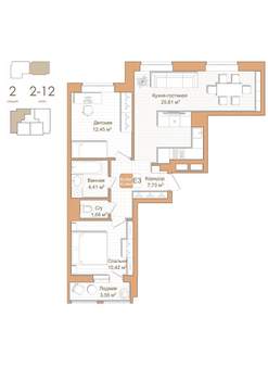 2-к квартира, вторичка, 61м2, 4/12 этаж