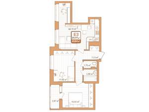 2-к квартира, строящийся дом, 60м2, 6/9 этаж