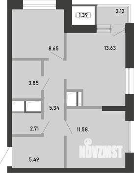 2-к квартира, строящийся дом, 55м2, 7/21 этаж