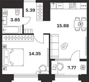 1-к квартира, вторичка, 43м2, 2/10 этаж