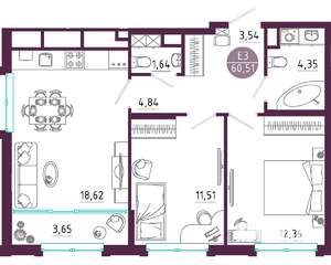 2-к квартира, вторичка, 61м2, 5/10 этаж