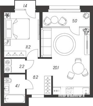 1-к квартира, строящийся дом, 50м2, 8/24 этаж
