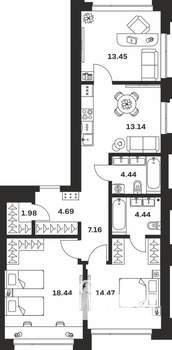 2-к квартира, вторичка, 82м2, 6/10 этаж