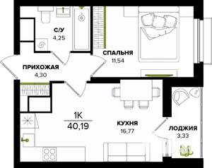 1-к квартира, вторичка, 40м2, 6/25 этаж