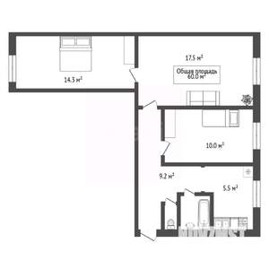 3-к квартира, вторичка, 60м2, 2/2 этаж