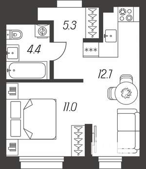 1-к квартира, строящийся дом, 33м2, 1/24 этаж